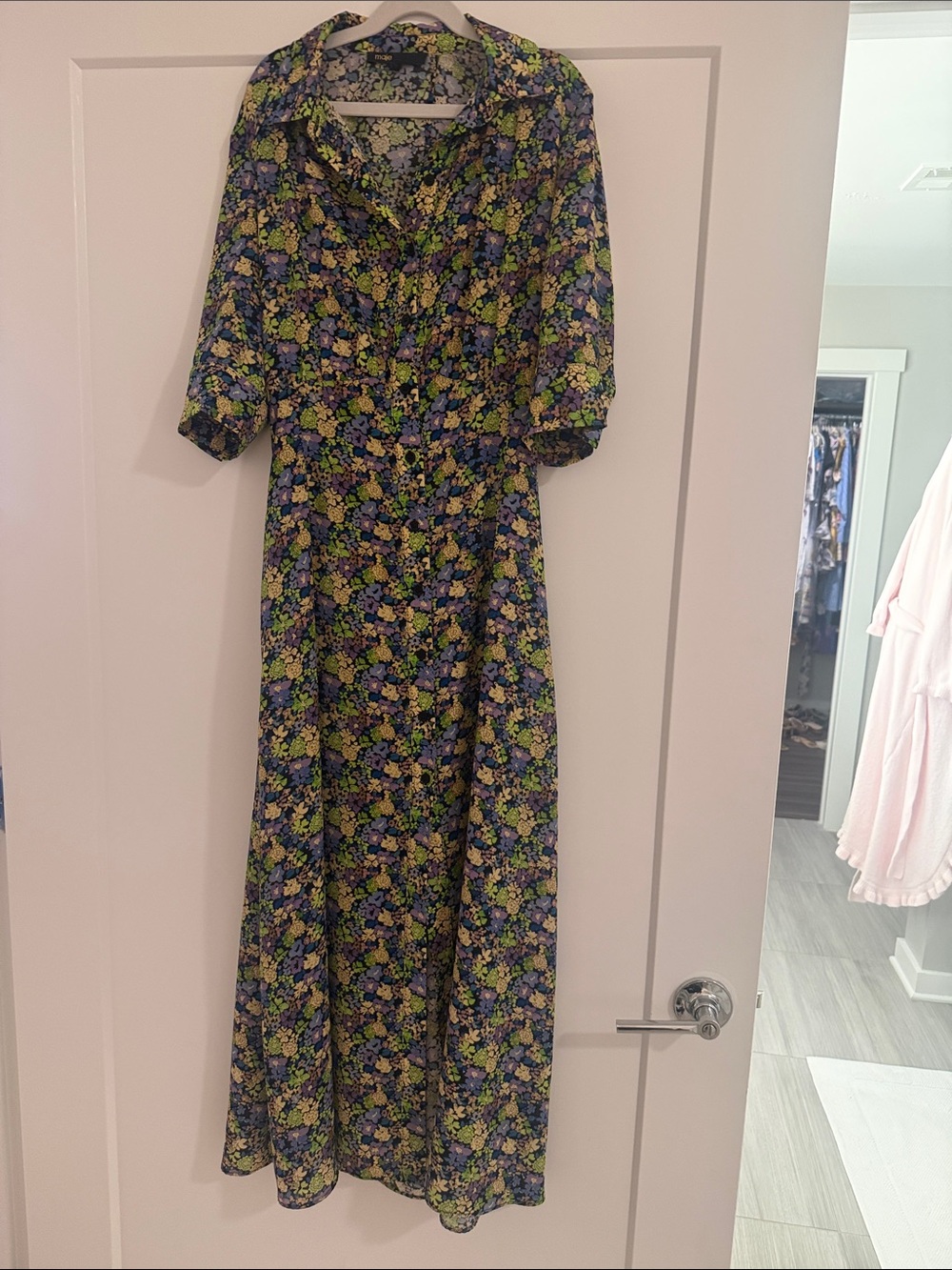 MAJE Floral Print Dress — Navy, Yellow, Green & Lavender